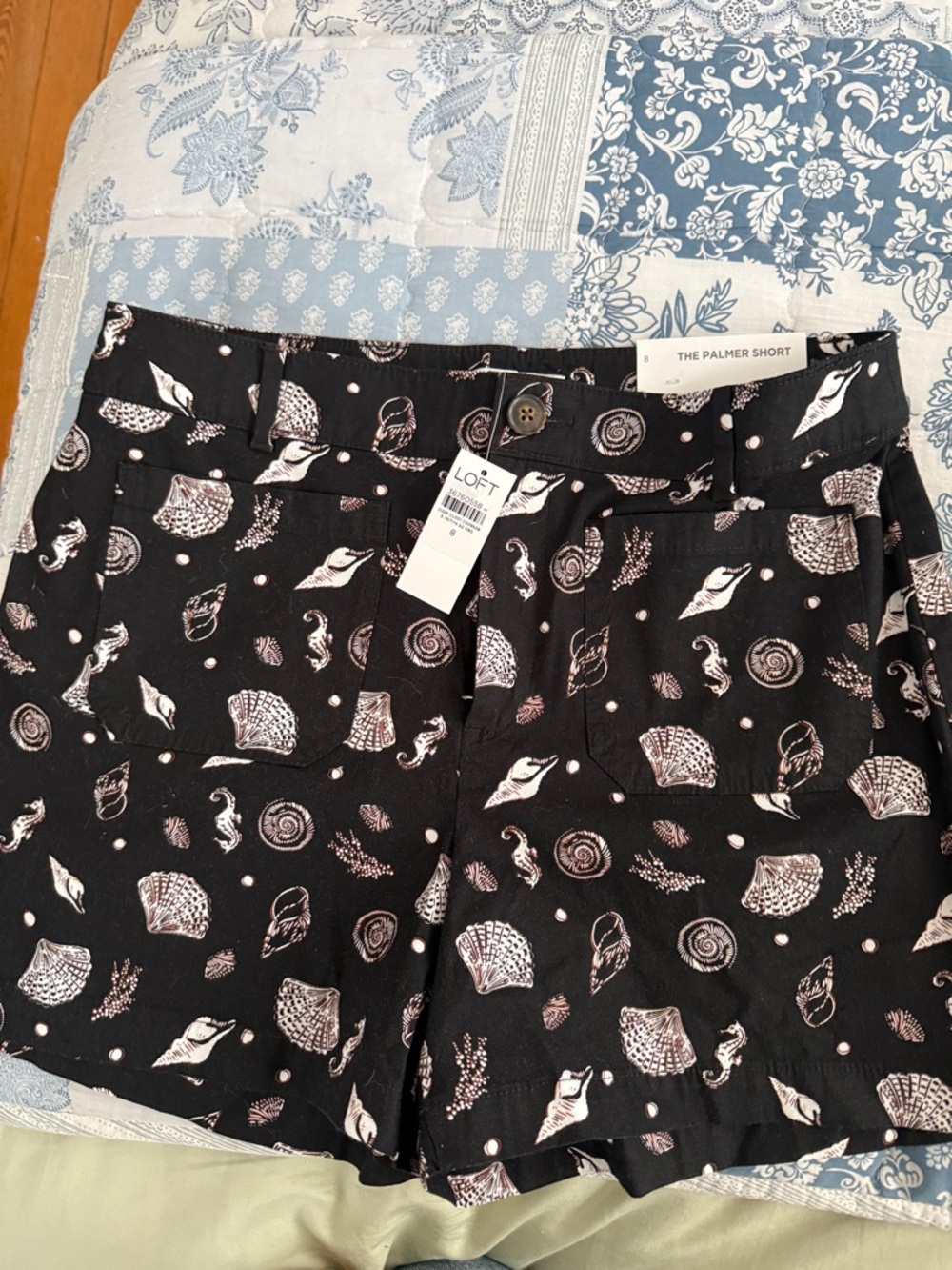 LOFT Black Shell-Print Bermuda Shorts
